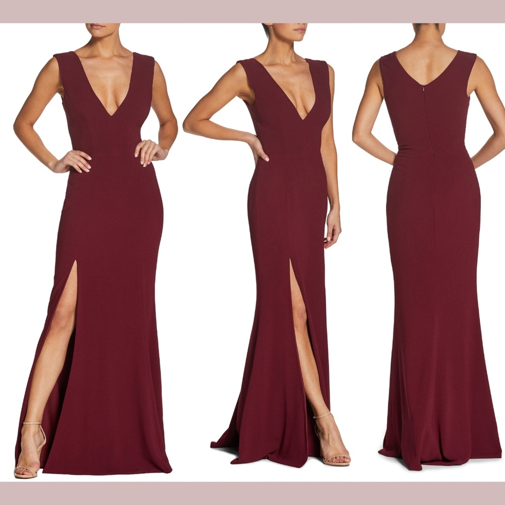 Dress‎ the Population Sandra Plung Crepe Trumpet Gown Red [SZ Small ]